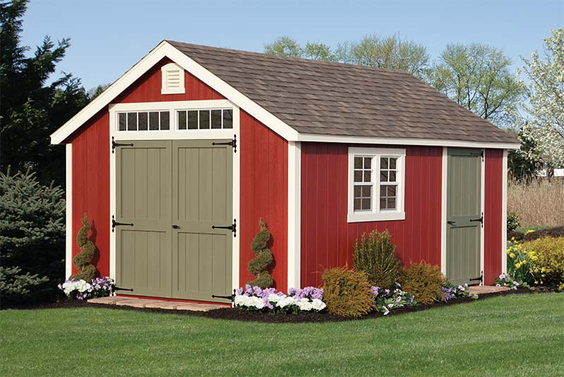 12x16 red cape shed with khaki doors