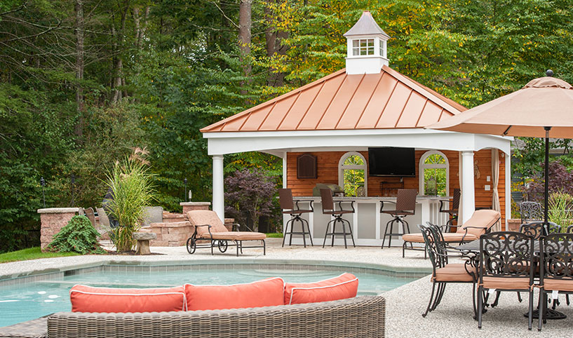 poolside shade structure with bar