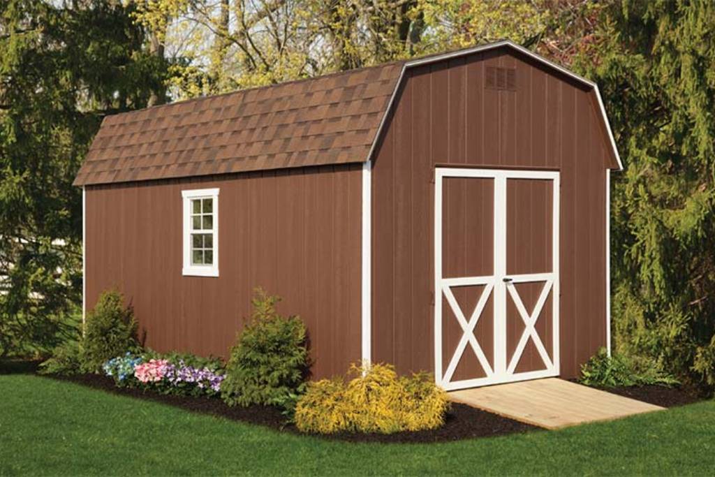 brown rustic shed design in backyard