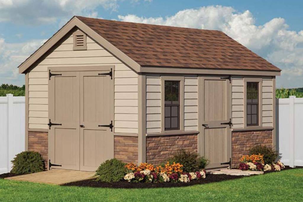 Tan siding on simple shed design